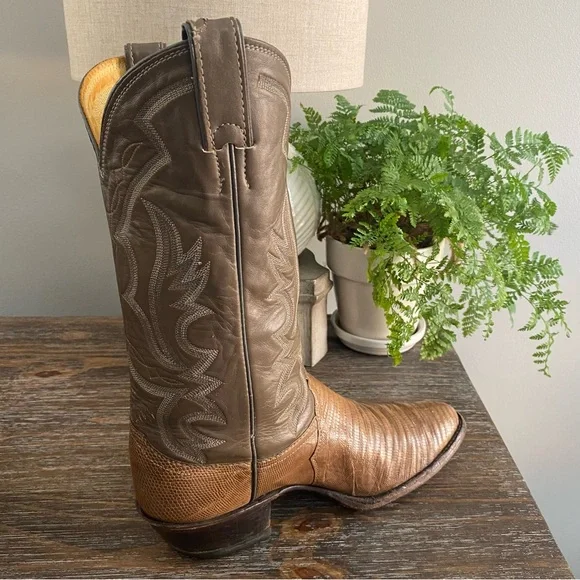 Vtg Justin Lizard Western Cowboy Boots Mens 9 D Brown Tan - Picture 7 of 15